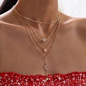 Moon & Star Lariat Layered Necklace